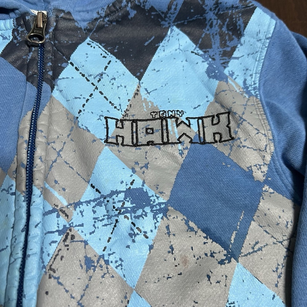 Y2K Hawk Boys Size XL 7X Blue Argyle Graphic Zip Up Hoodie Tony Hawk *READ - Picture 3 of 9